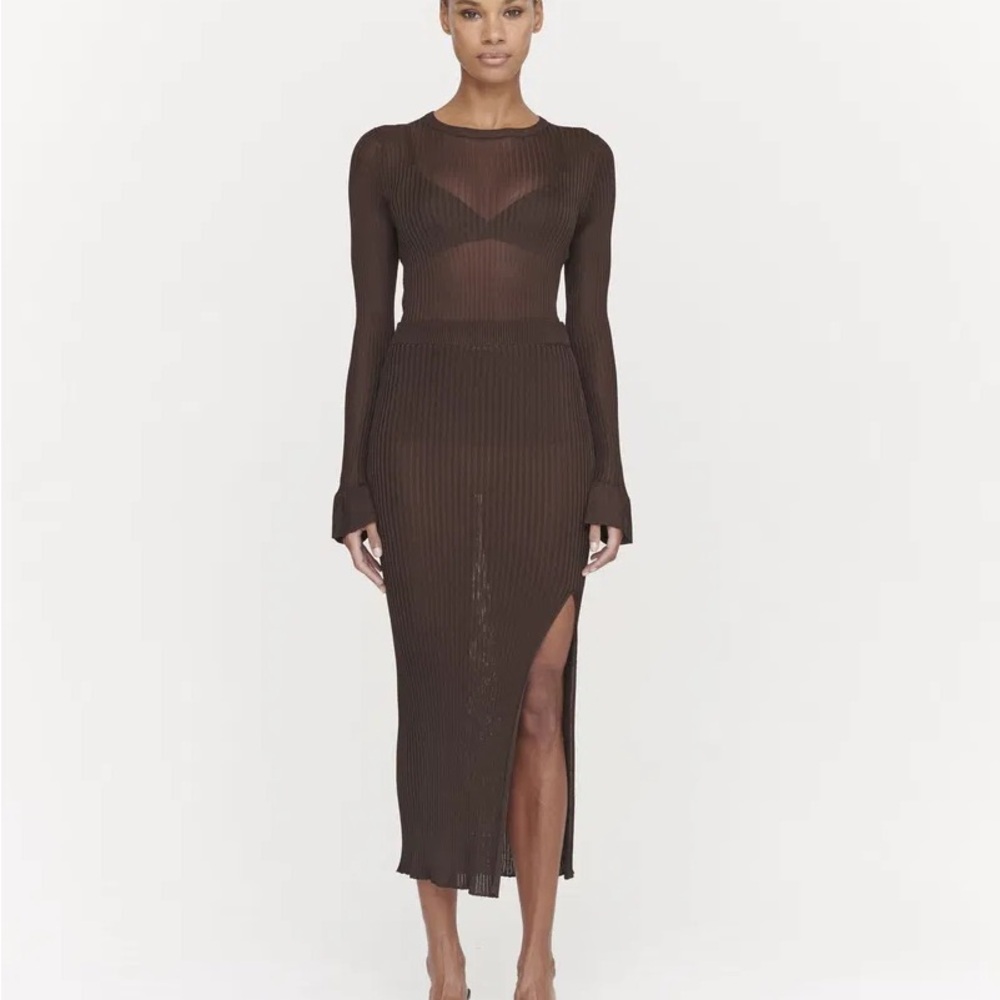 Ninety Percent Rib Split Front Skirt in Truffle - Size Small S
